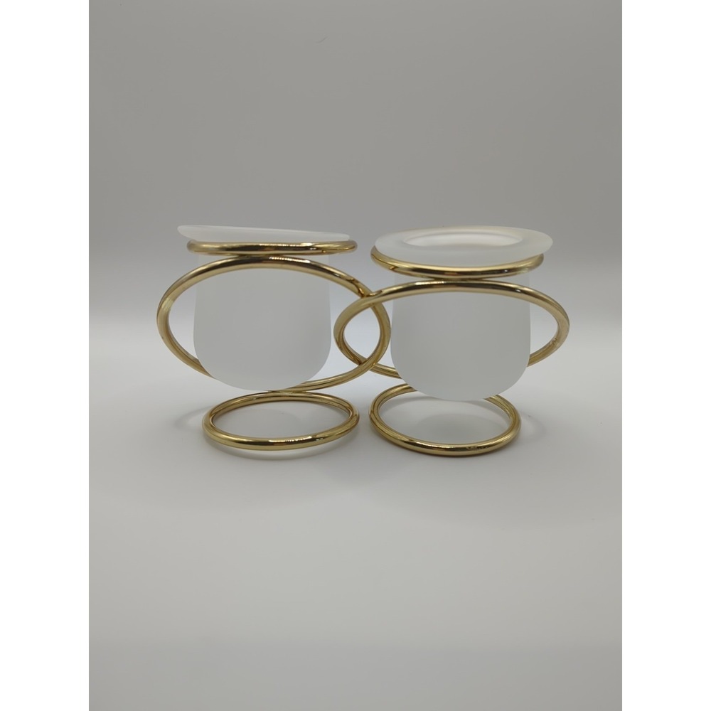 Party Lite Gold Gemini Double Frosted Votive Candle Holder w/Interlocking Rings - Picture 2 of 8